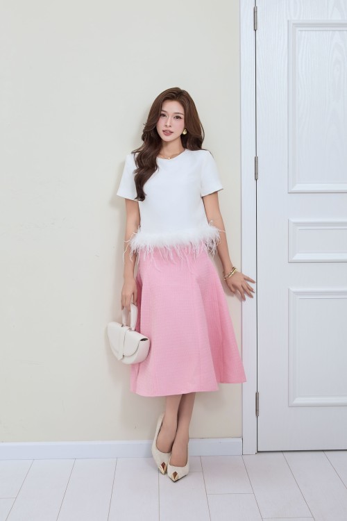 Sixdo White Feather Taffeta Blouse