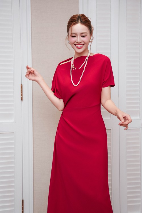 Sixdo Dark Red Woven Sarong Dress