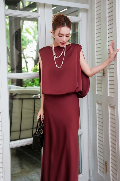 Sixdo Burgundy Silk Mermaid Skirt