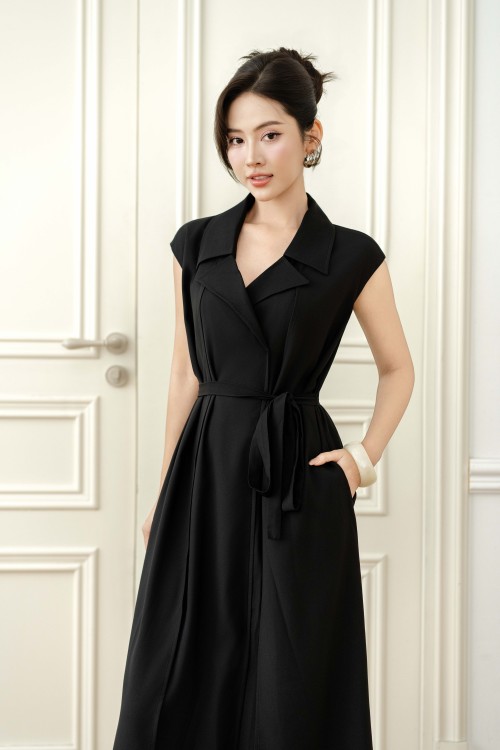 Sixdo Black Woven Loose Dress