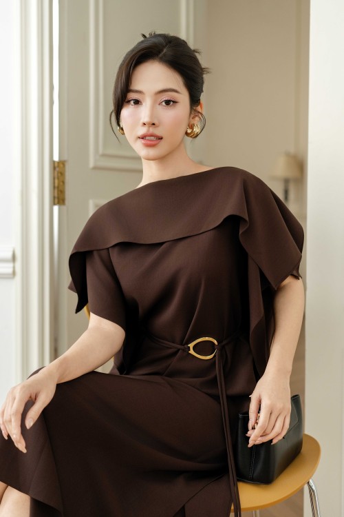 Sixdo Chocolate Brown Woven Loose Dress