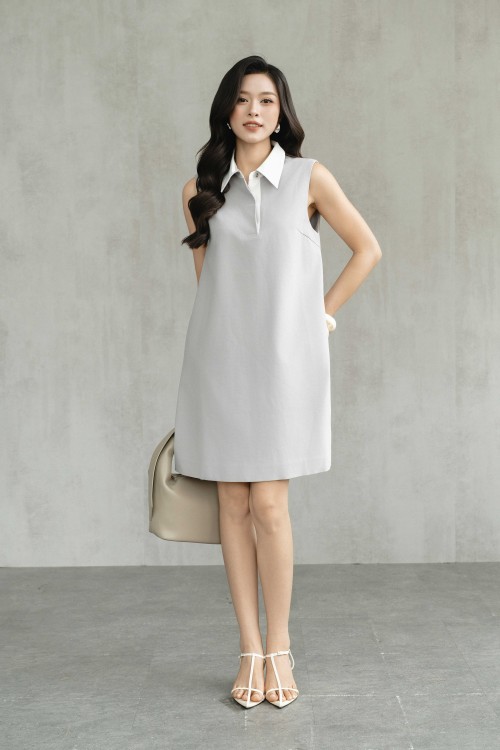 Sixdo Light Grey Woven Loose Dress