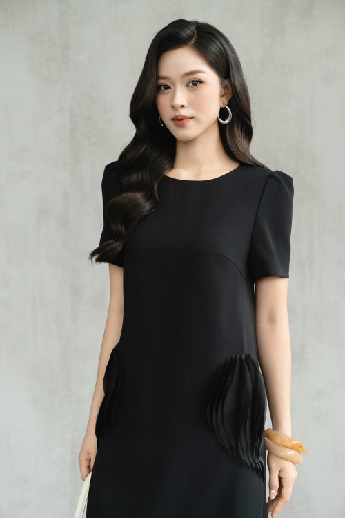 Sixdo Black Woven Loose Dress