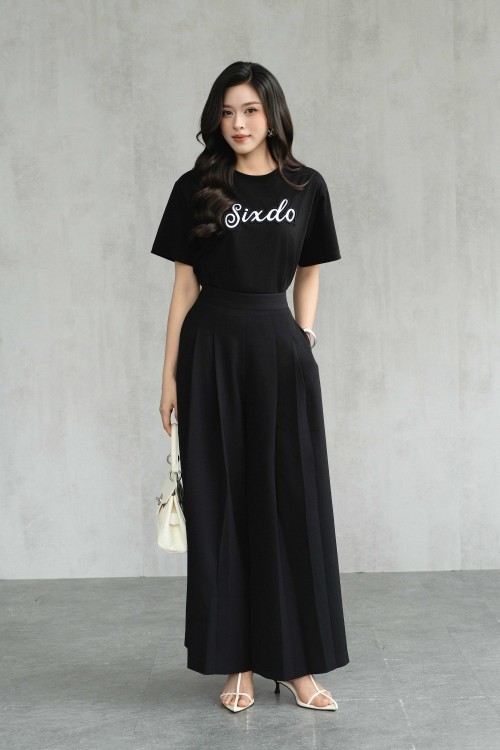 Sixdo Black Silk Loose Pants