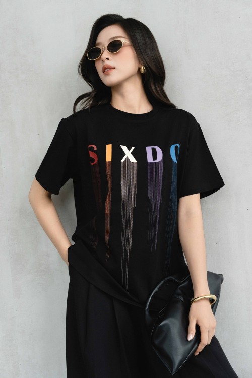 Sixdo Black Sixdo Brush Stripe Cotton Tshirt