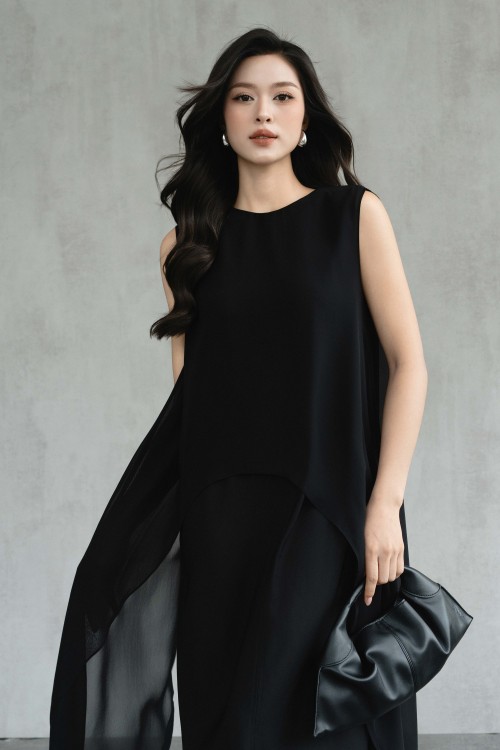 Sixdo Black Woven Loose Dress