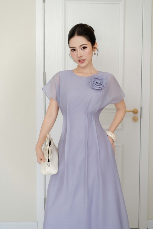 Sixdo Organza Flared Dress With Flower