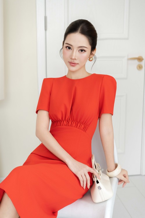 Sixdo Red Orange Woven Pencil Dress