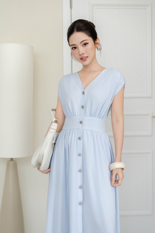 Sixdo Light Blue Woven Flared Dress