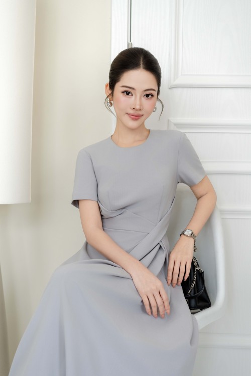 Sixdo Light Grey Woven Flared Dress