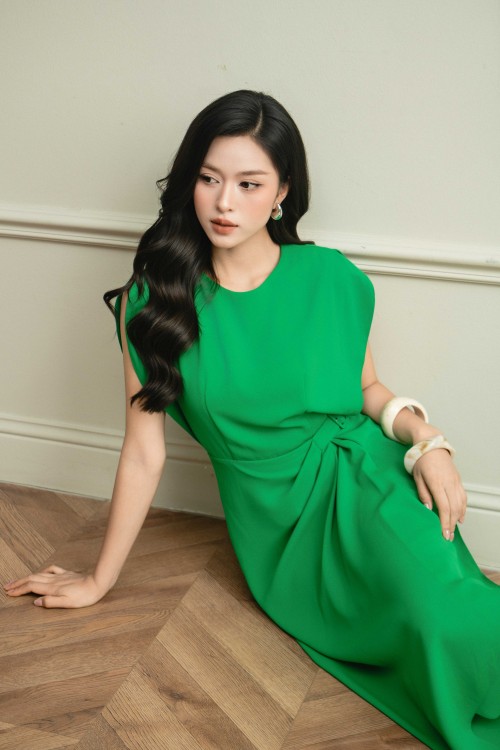 Sixdo Green Silk Sarong Dress