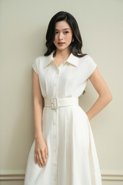 Sixdo White Woven Flared Dress