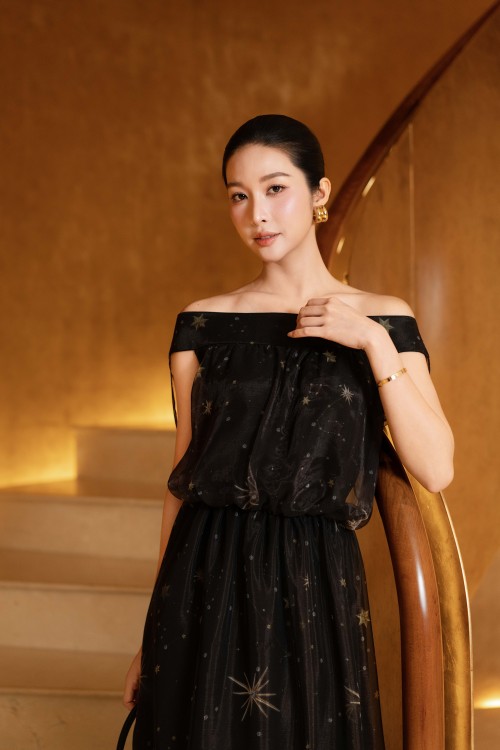 Sixdo Black Voile Flared Dress