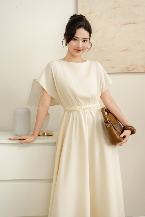 Sixdo Cream Woven Flared Dress