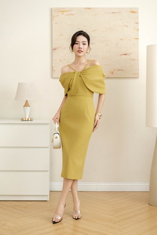 Sixdo Lime Woven Pencil Dress