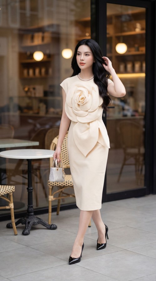Sixdo 3D Flower Woven Pencil Dress