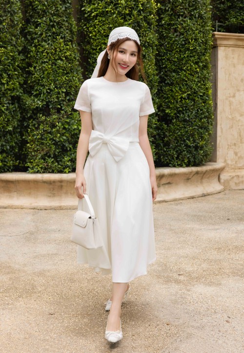 Sixdo White Bowtie Organza Blouse