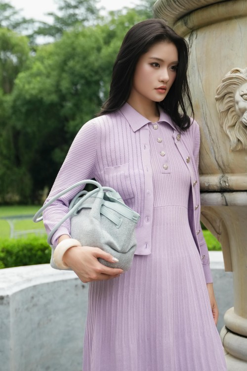 Sixdo Light Purple Knit Cardigan & Dress