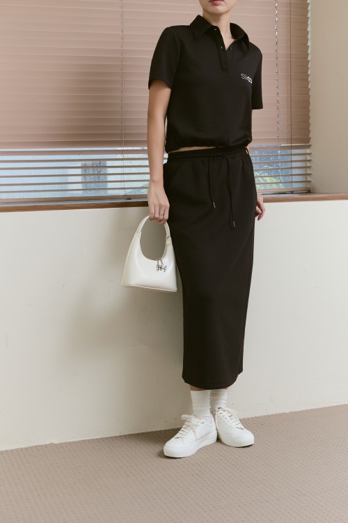 Sixdo Black Knit Polo &amp; Skirt