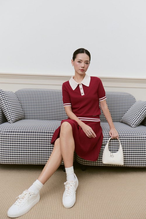 Sixdo Burgundy Knit Mini Skirt &amp; Blouse
