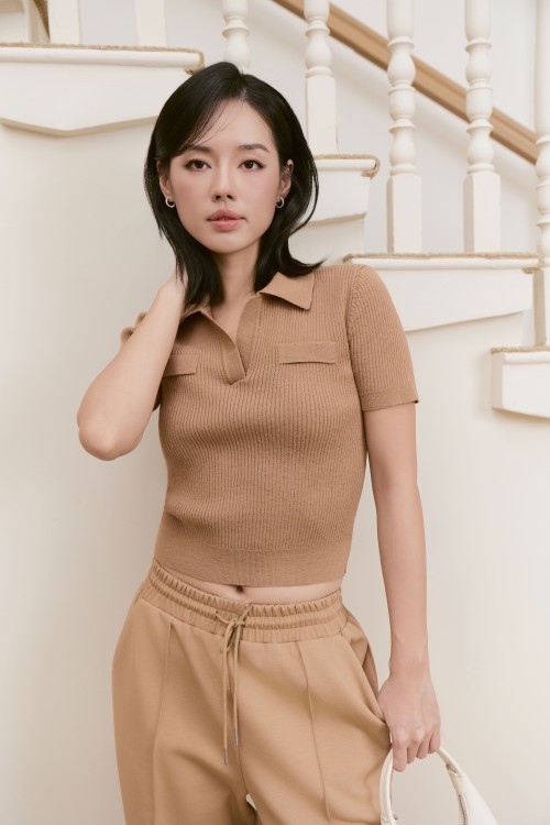 Sixdo Khaki Knit Loose Pants &amp; Blouse