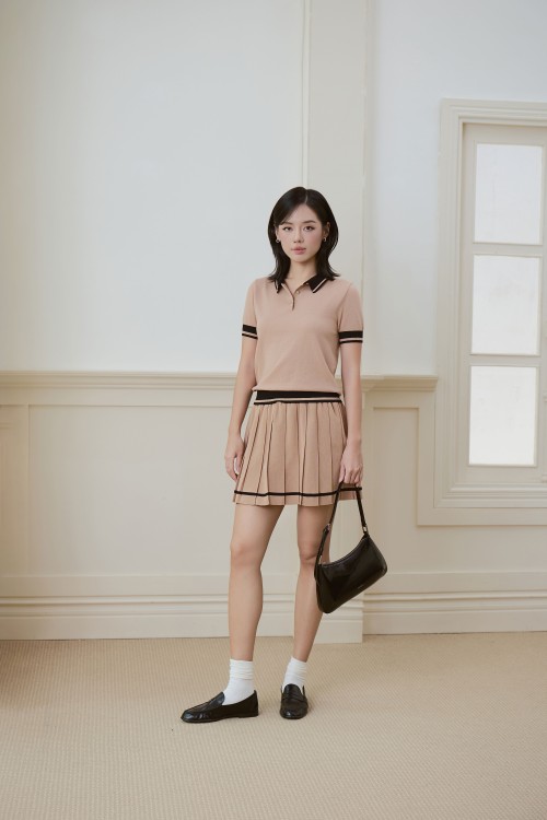 Sixdo Caramel Knit Mini Skirt &amp; Blouse