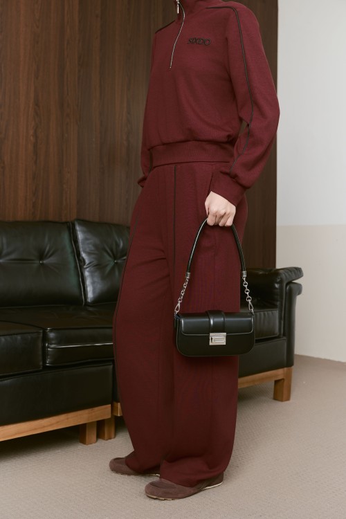 Sixdo Wine SIXDO Knit Blouse And Loose Pants