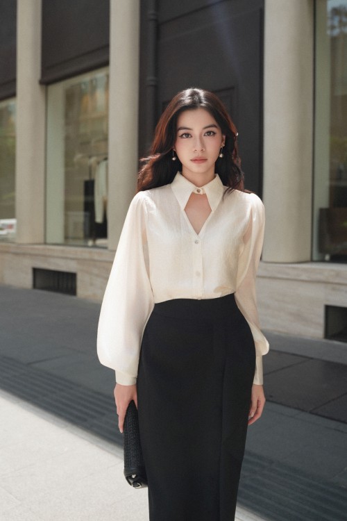 Sixdo Black Woven Pencil Skirt