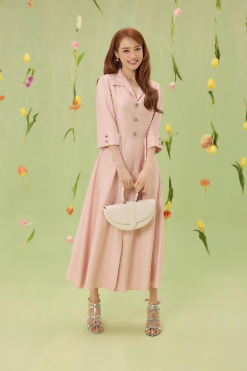 Sixdo Salmon Woven Flared Dress
