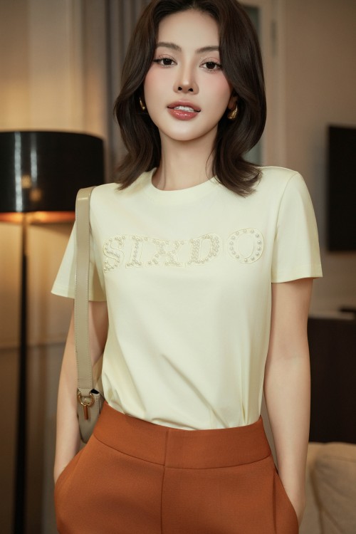 Sixdo Light Yellow Sixdo Peal Cotton Tshirt