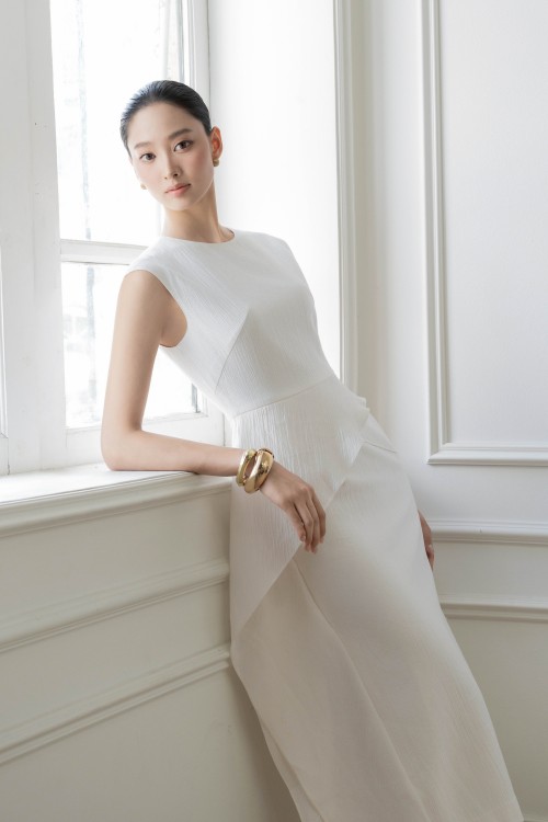 Sixdo White Woven Pencil Dress