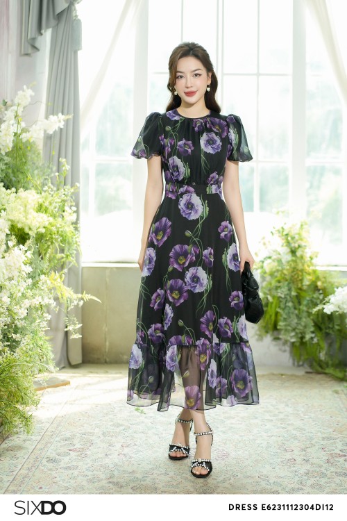 Print Organza Midi Dress