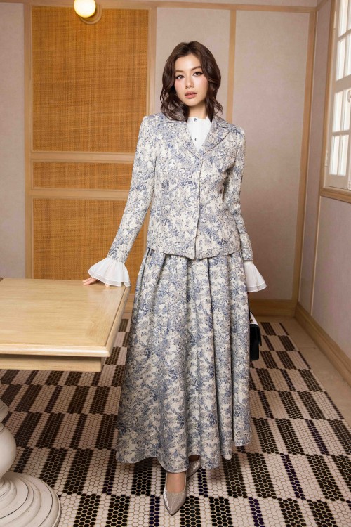 Sixdo Cream & Blue Brocade Vest