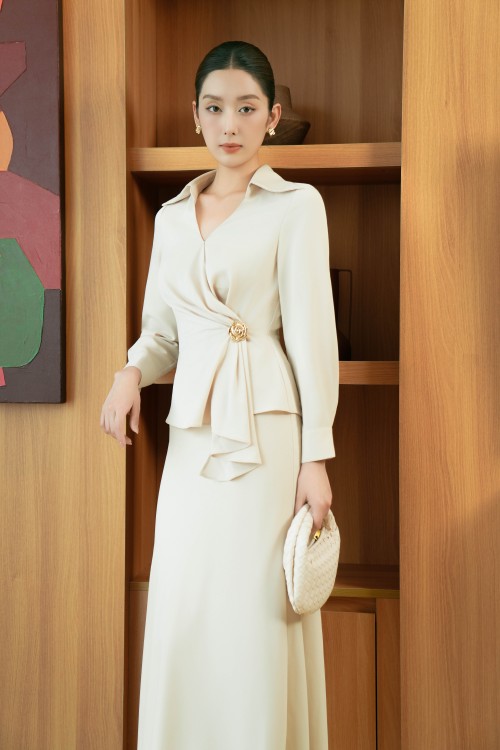 Sixdo Dark Cream Silk Blouse