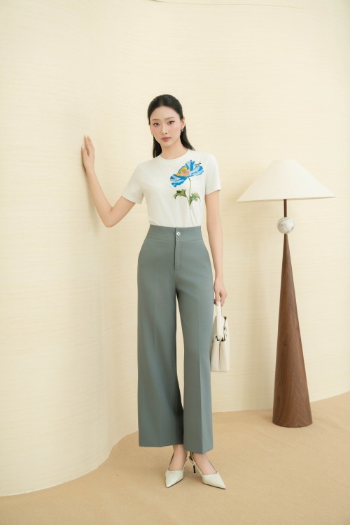 Sixdo White Floral Embroidery Cotton Tshirt