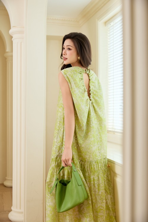 Sixdo Green Nuggets Organza Loose Dress