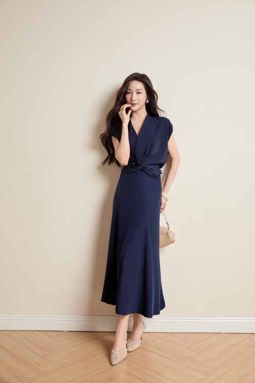 Sixdo Navy Silk Blouse