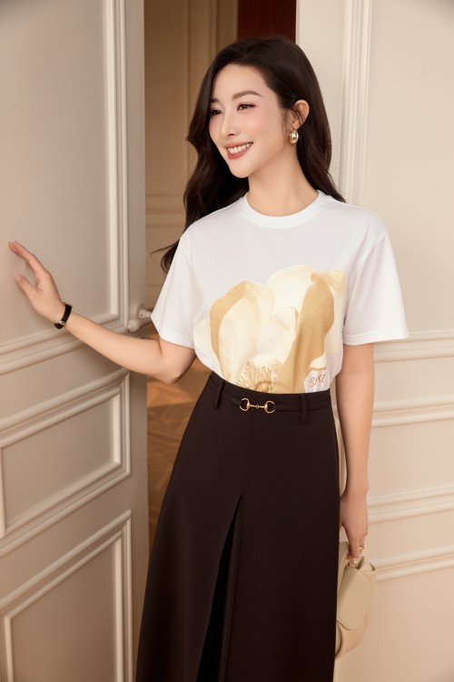 Sixdo White Floral Cotton Tshirt