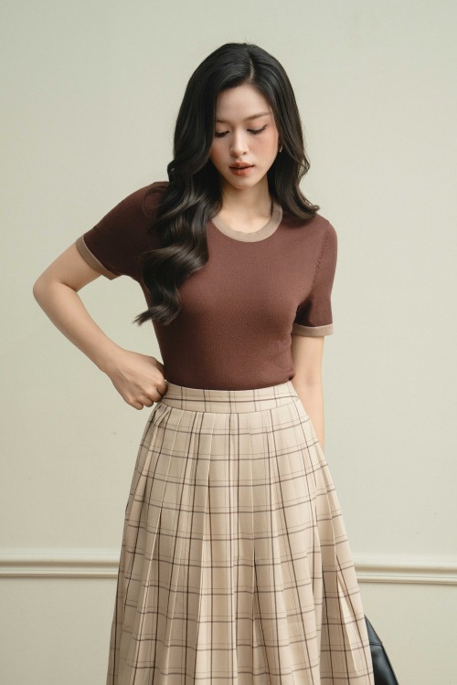 Sixdo Light Brown Woven Flared Skirt