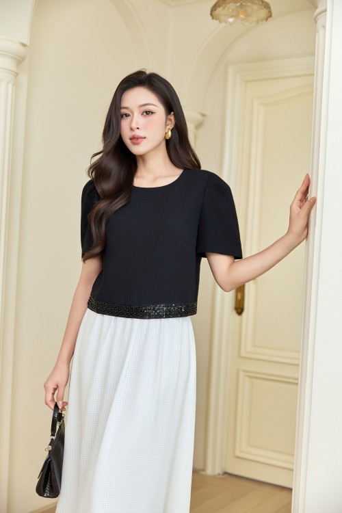 Sixdo White Woven Flared Skirt