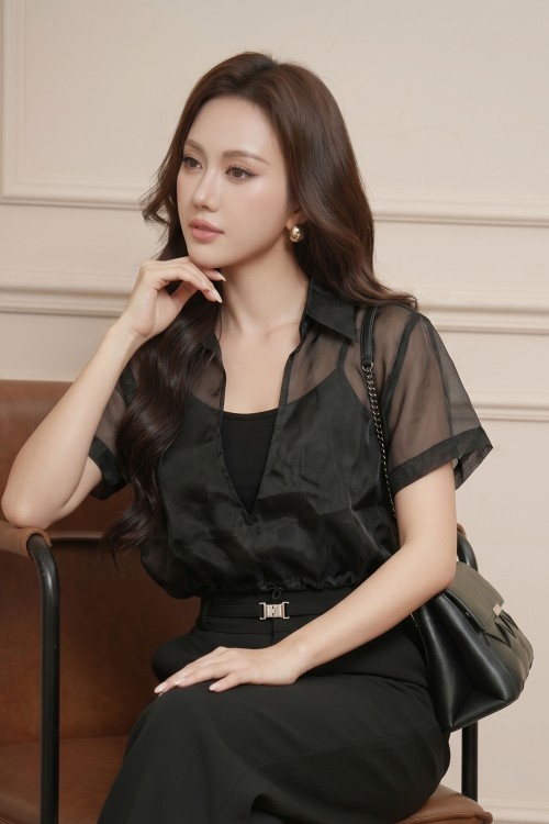 Sixdo Black Organza Blouse