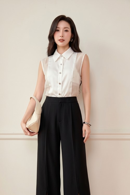 Sixdo Black Woven Loose Pants