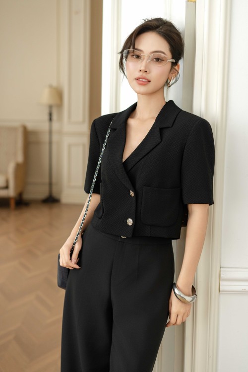 Sixdo Black Woven Loose Pants