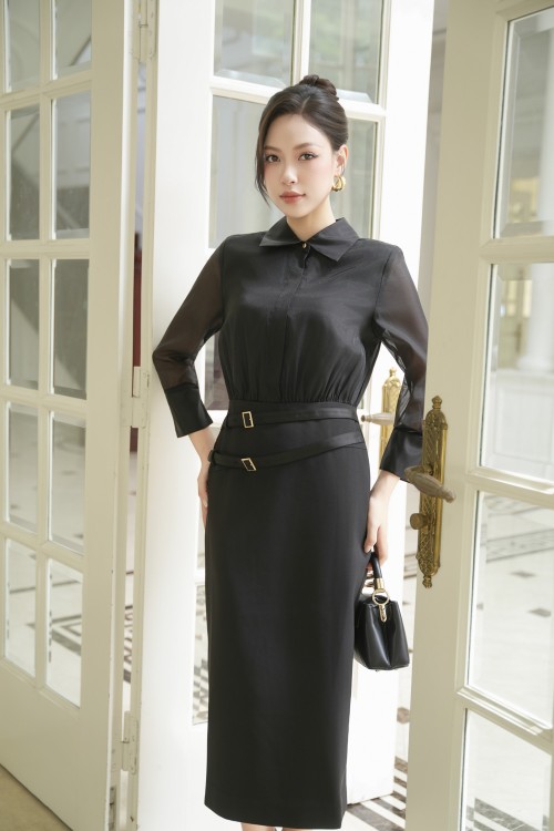Sixdo Black Woven Pencil Dress