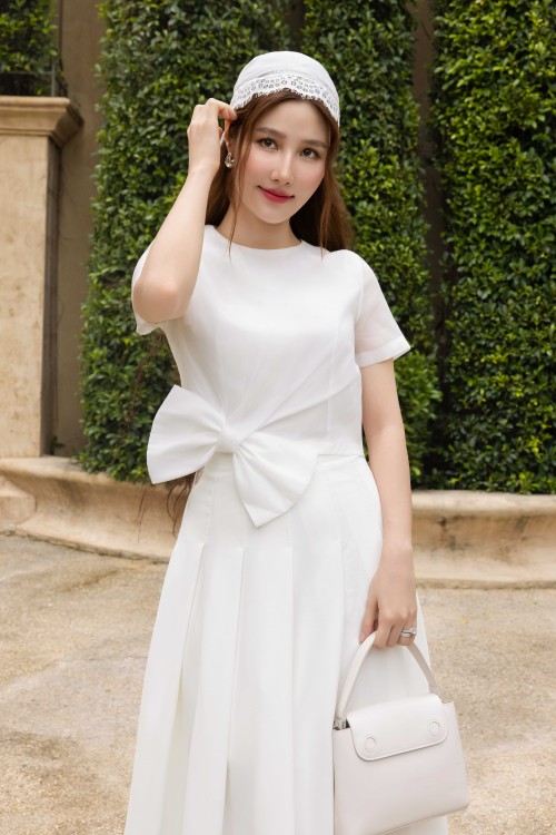 Sixdo White Woven Flared Skirt