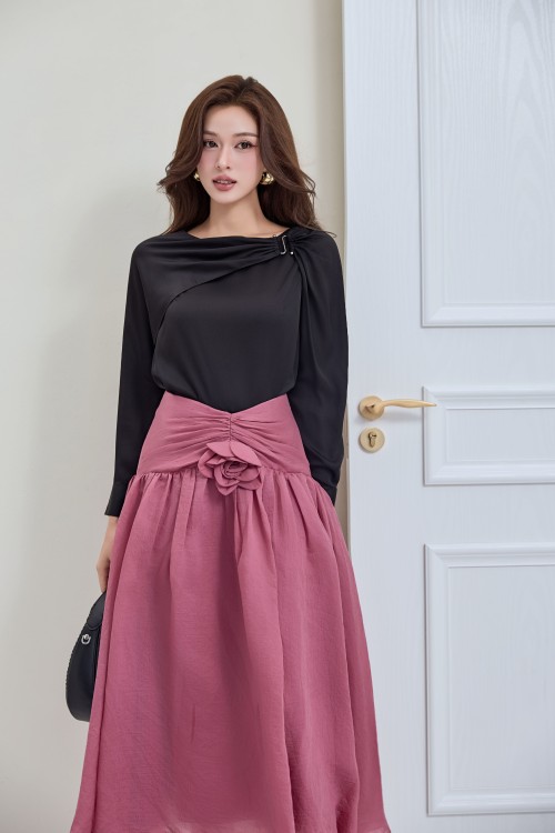 Sixdo Murrey Organza Midi Skirt With Flower