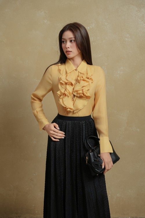 Sixdo Black Woven Flared Skirt