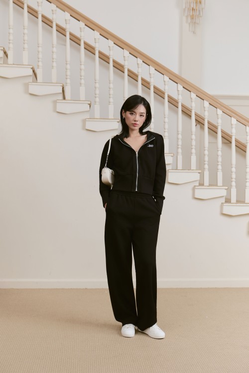 Sixdo Black Knit Jacket And Loose Pants