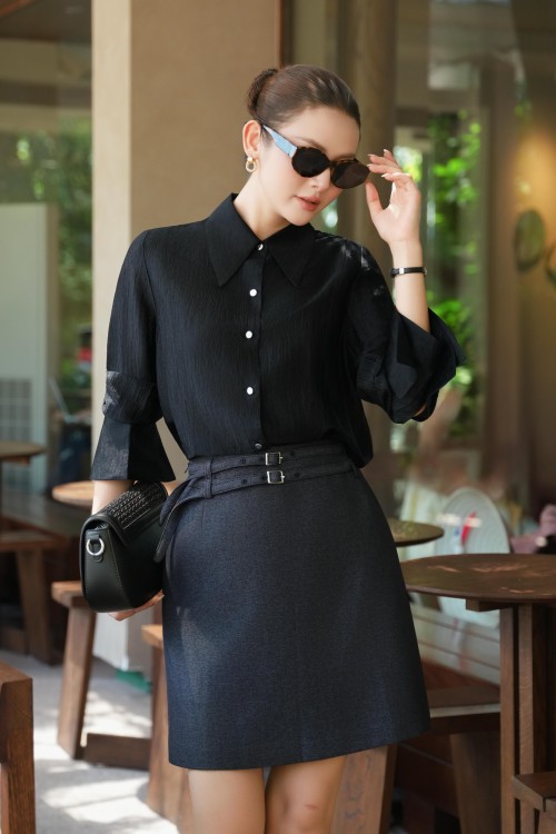 Sixdo Black Denim Mini Skirt
