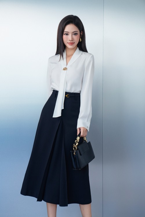 Sixdo Black Woven Flared Skirt